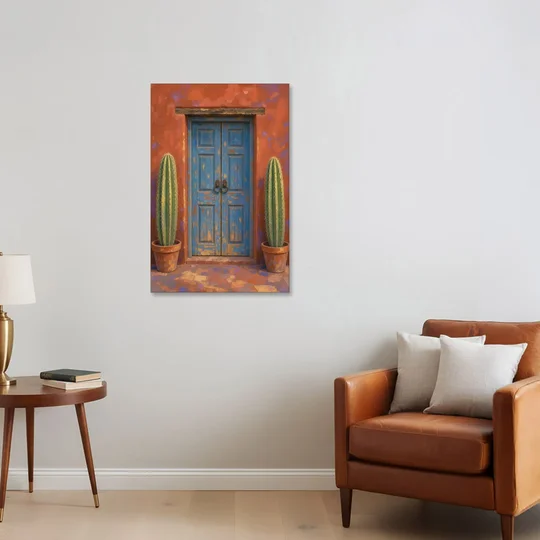 Colorful Mexican Wall Art of a Talavera Door - Canvas Wall Art - Sofa - 24x36
