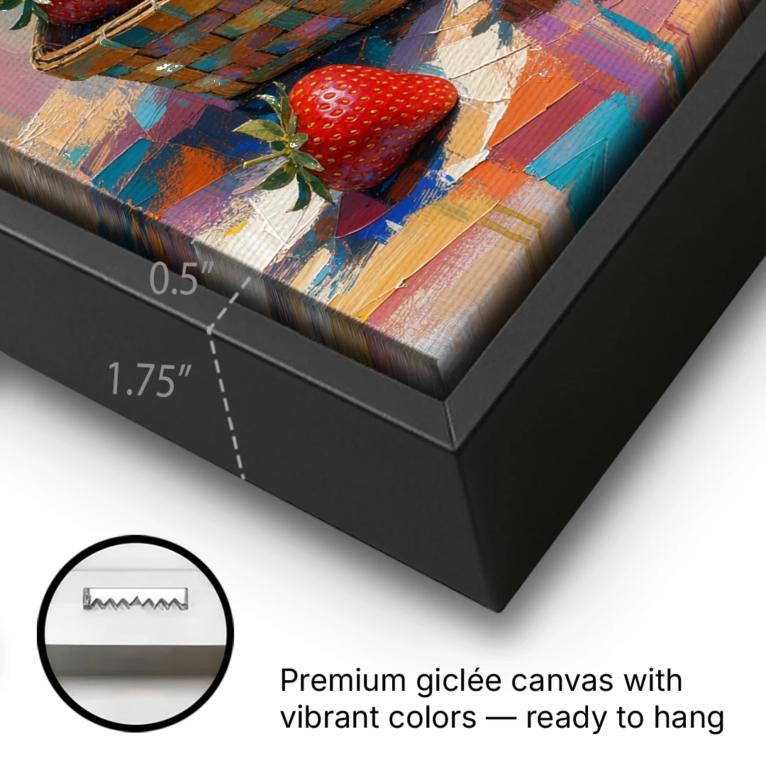 Colorful Strawberry Basket Overflowing for the Kitchen - Black Framed Canvas Wall Art - Gallery Wrap Corner