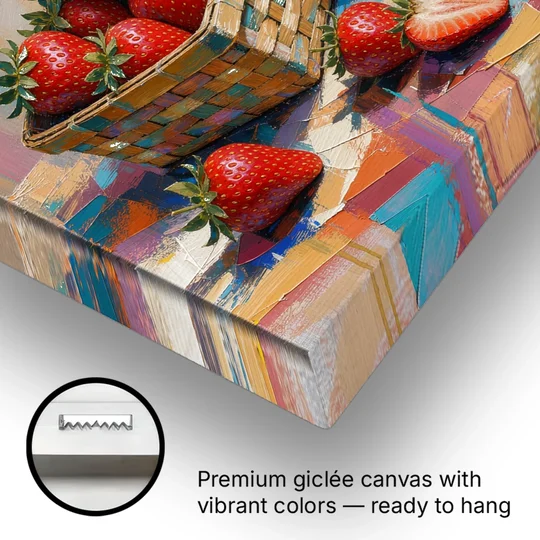 Colorful Strawberry Basket Overflowing for the Kitchen - Canvas Wall Art - Gallery Wrap Corner