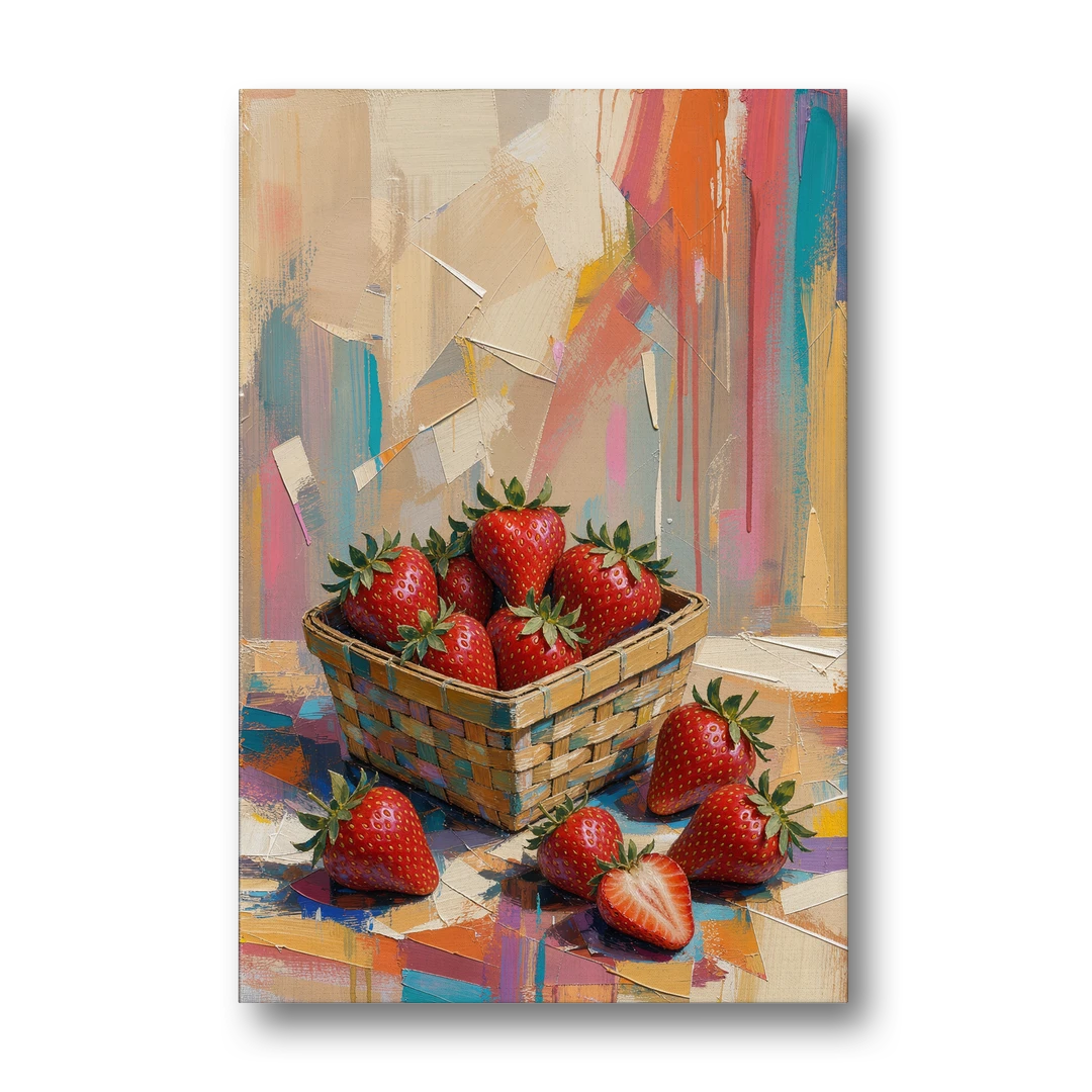 Colorful Strawberry Basket Overflowing for the Kitchen - Canvas Wall Art - Front