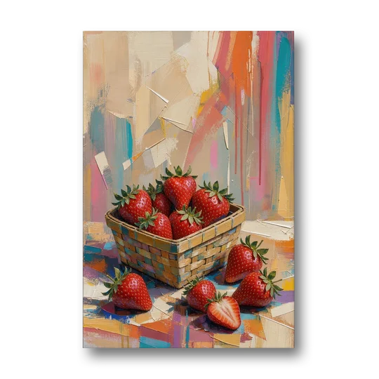 Colorful Strawberry Basket Overflowing for the Kitchen - Canvas Wall Art - Front