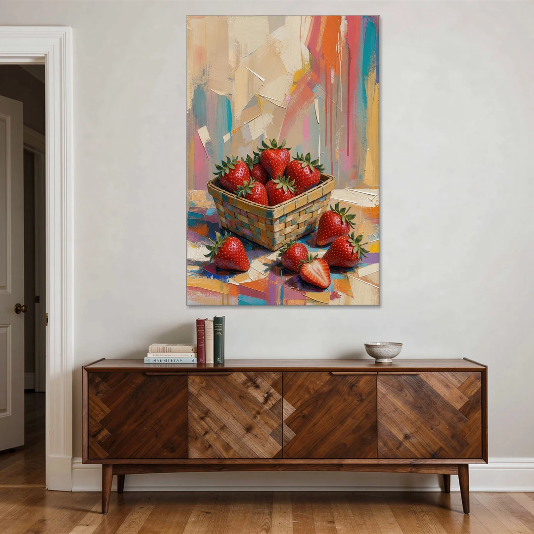 Colorful Strawberry Basket Overflowing for the Kitchen - Canvas Wall Art - Coffee Table - 40x60