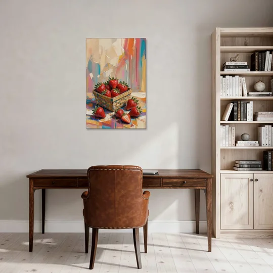 Colorful Strawberry Basket Overflowing for the Kitchen - Canvas Wall Art - Office - 24x36