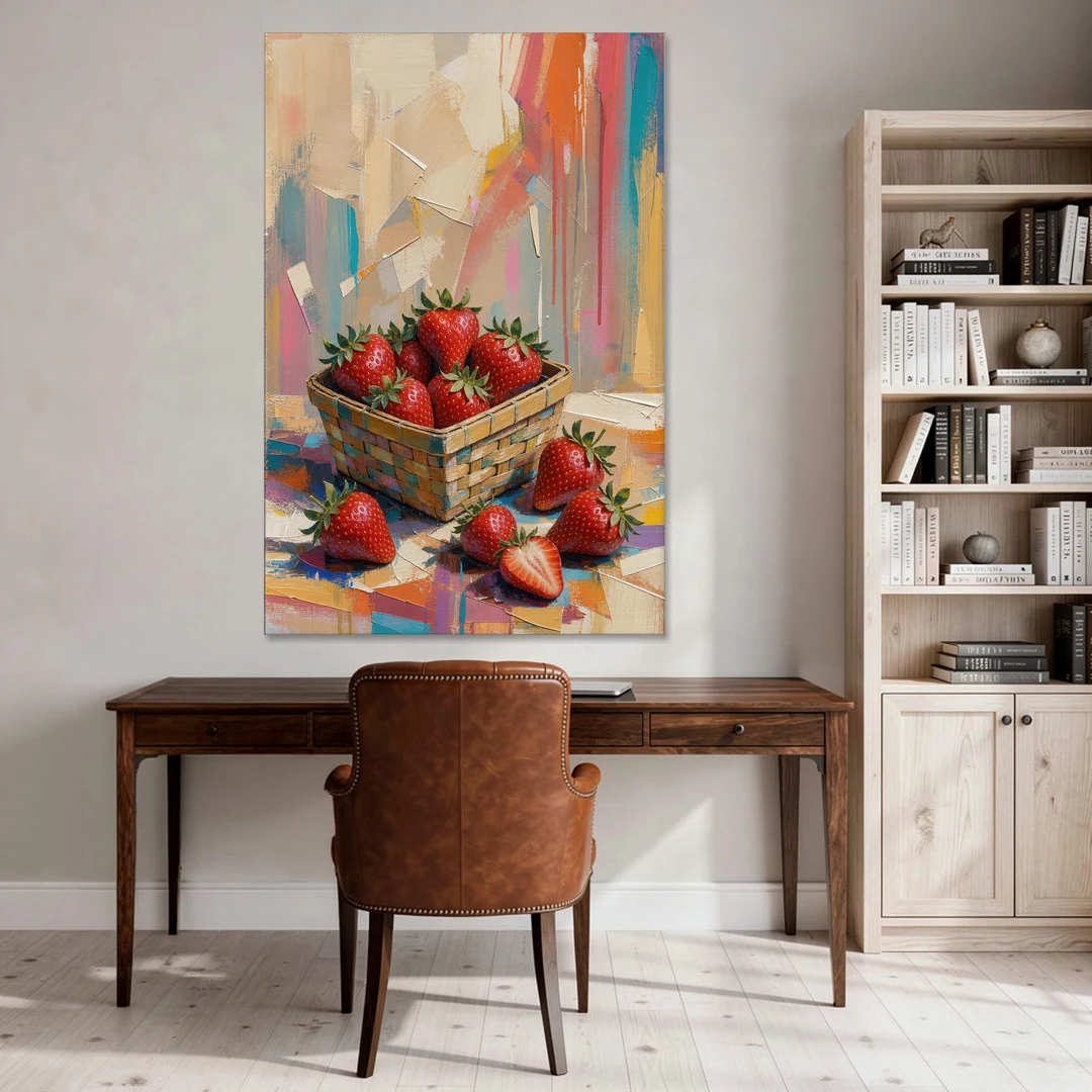 Colorful Strawberry Basket Overflowing for the Kitchen - Canvas Wall Art - Office - 40x60