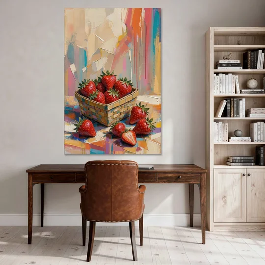 Colorful Strawberry Basket Overflowing for the Kitchen - Canvas Wall Art - Office - 40x60