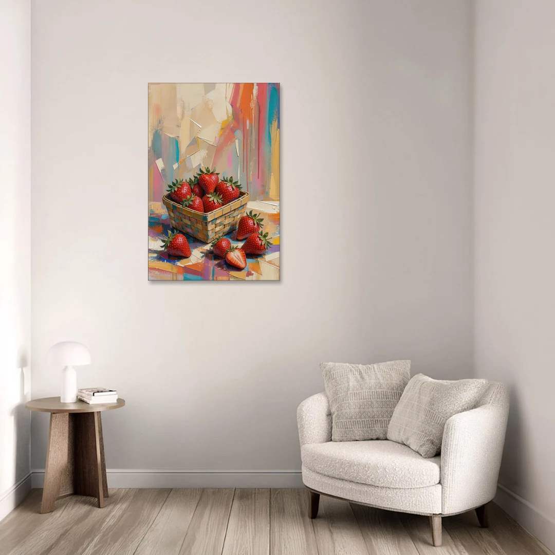 Colorful Strawberry Basket Overflowing for the Kitchen - Canvas Wall Art - Sofa - 24x36