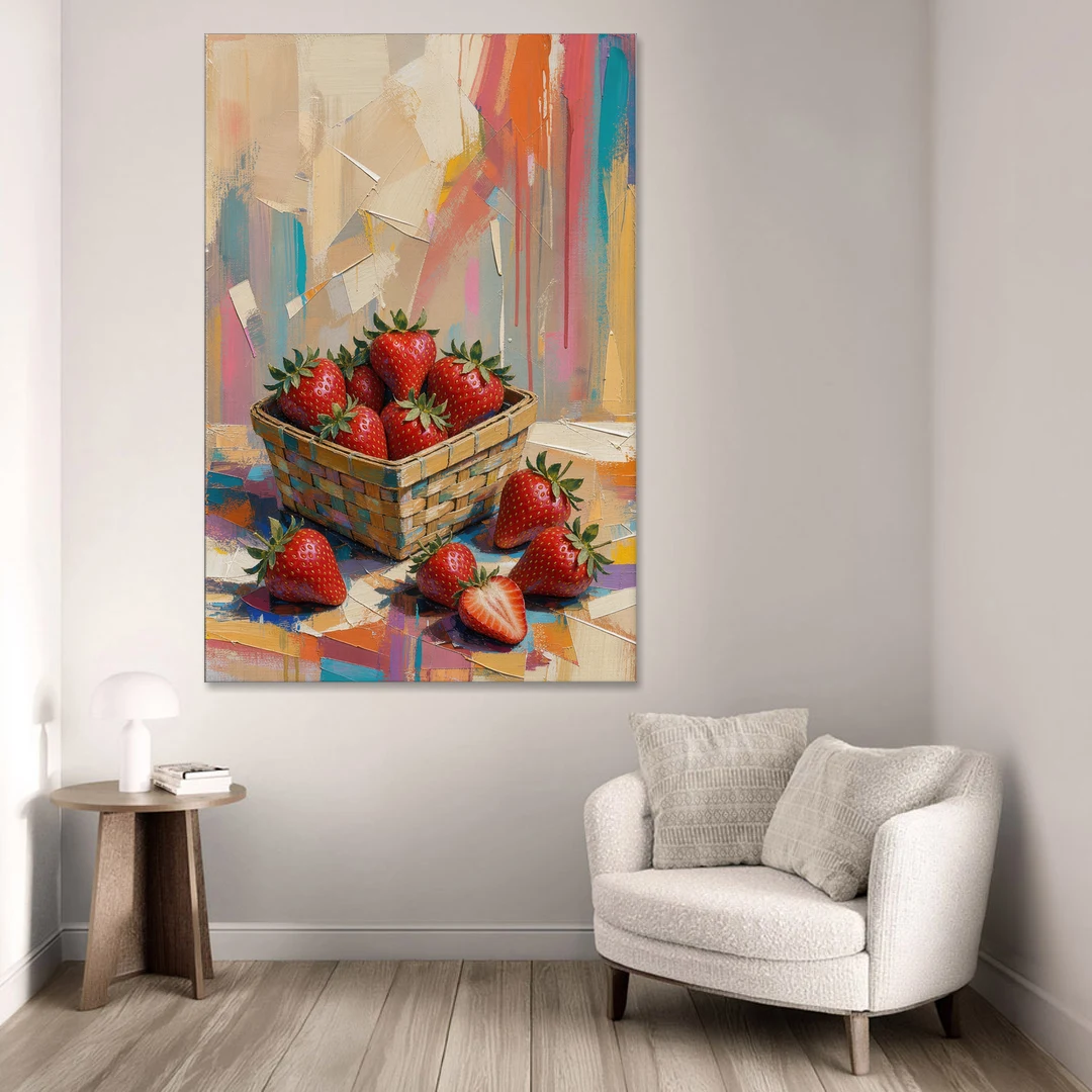 Colorful Strawberry Basket Overflowing for the Kitchen - Canvas Wall Art - Sofa - 40x60