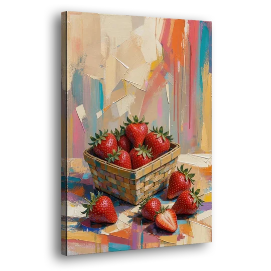 Colorful Strawberry Basket Overflowing for the Kitchen - Canvas Wall Art - Side
