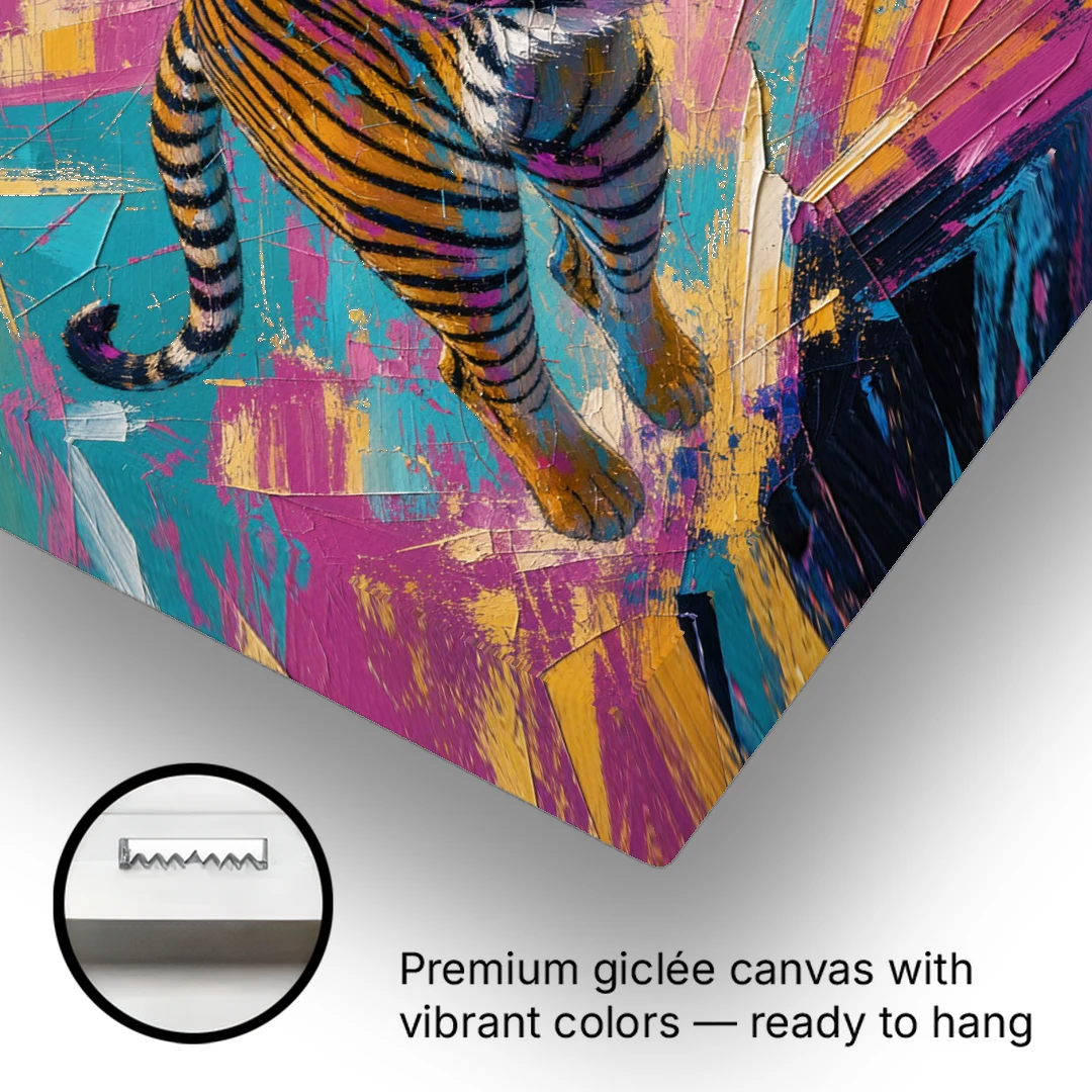 Colorful Tiger Painting Mid-Leap - Canvas Wall Art - Gallery Wrap Corner