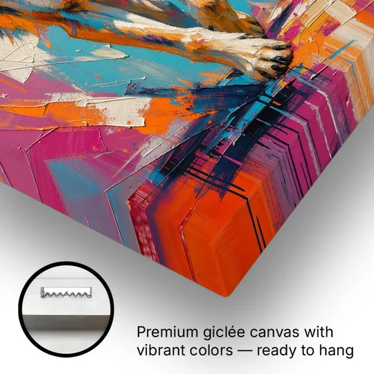 Colorful Wolf Painting Trotting Forward - Canvas Wall Art - Gallery Wrap Corner