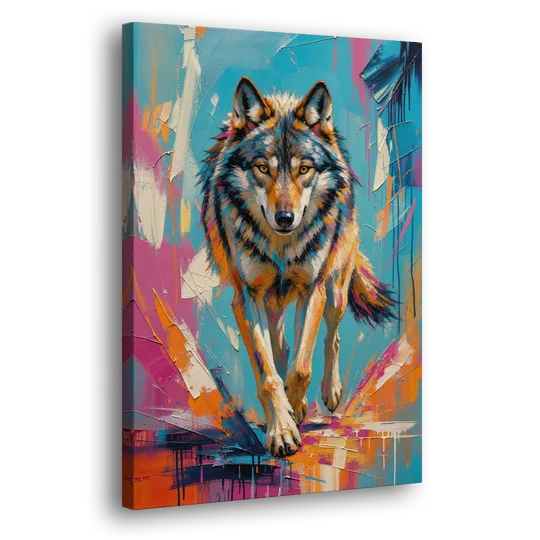 Colorful Wolf Painting Trotting Forward - Canvas Wall Art - Side