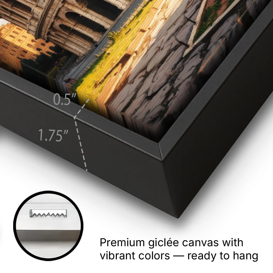 Colosseum Majesty - Black Framed Canvas Wall Art - Gallery Wrap Corner