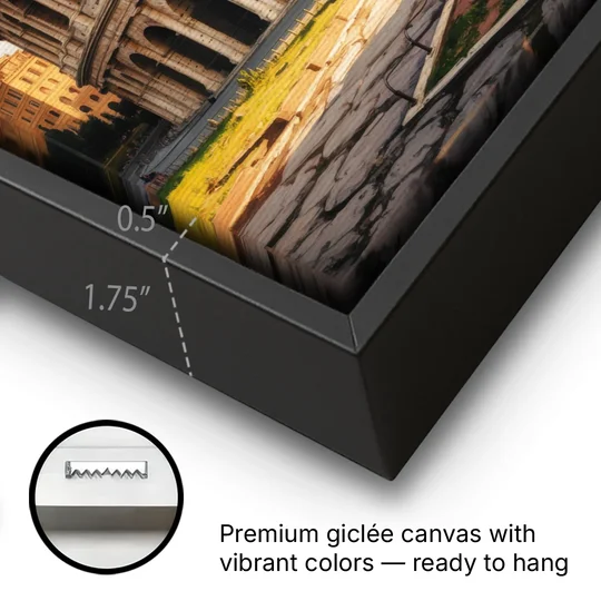 Colosseum Majesty - Black Framed Canvas Wall Art - Gallery Wrap Corner