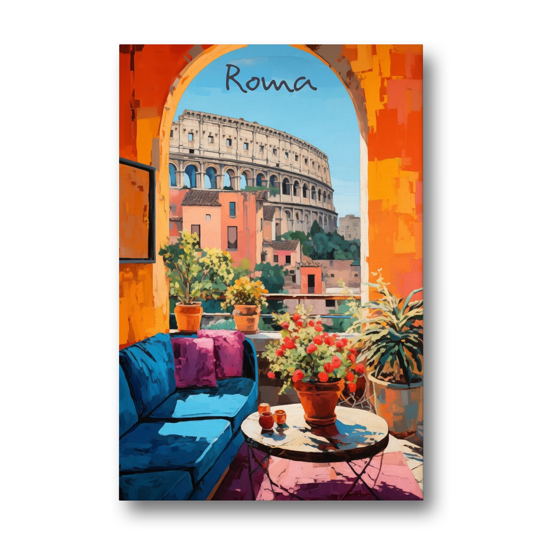 Colosseum Painting Through a Roman Arch - Canvas Wall Art - Front