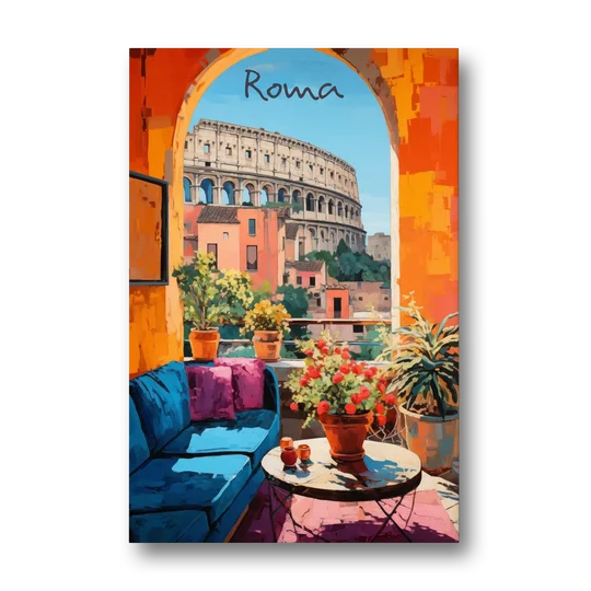 Colosseum Painting Through a Roman Arch - Canvas Wall Art - Front