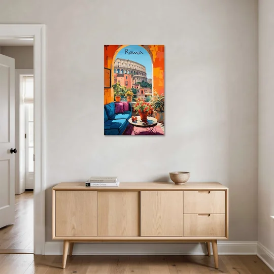 Colosseum Painting Through a Roman Arch - Canvas Wall Art - Coffee Table - 24x36