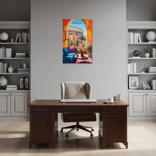 Colosseum Painting Through a Roman Arch - Canvas Wall Art - Office - 24x36