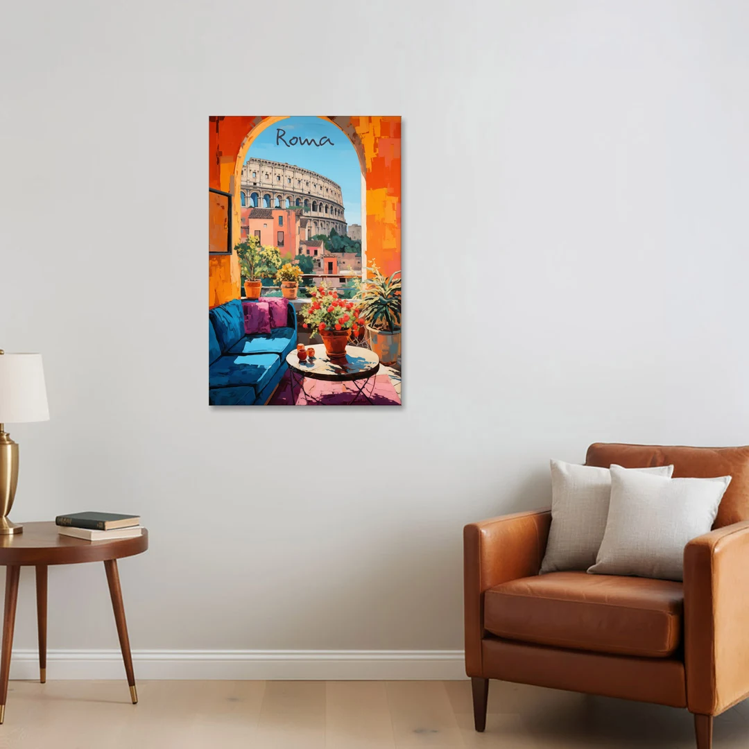 Colosseum Painting Through a Roman Arch - Canvas Wall Art - Sofa - 24x36