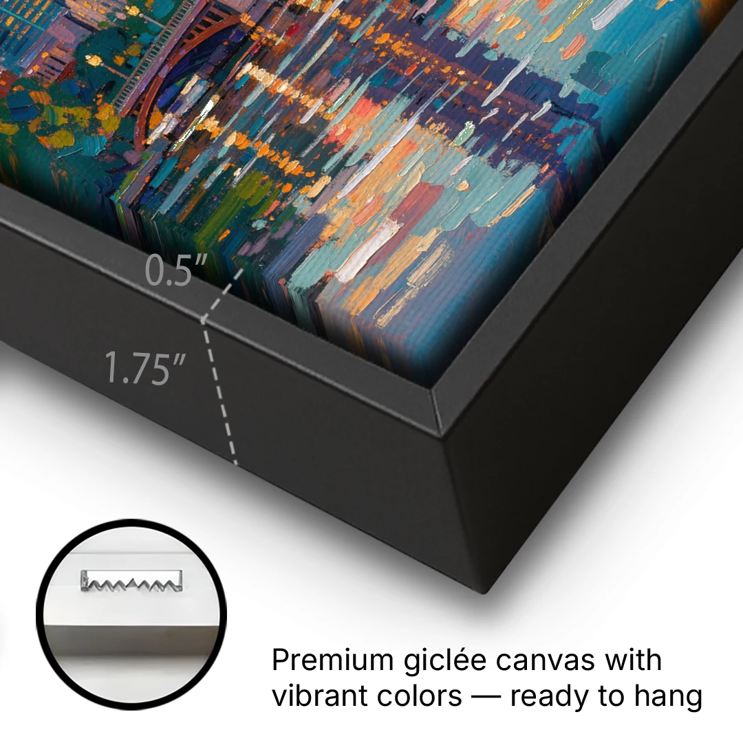 Columbus Cityscape Reflection - Black Framed Canvas Wall Art - Gallery Wrap Corner