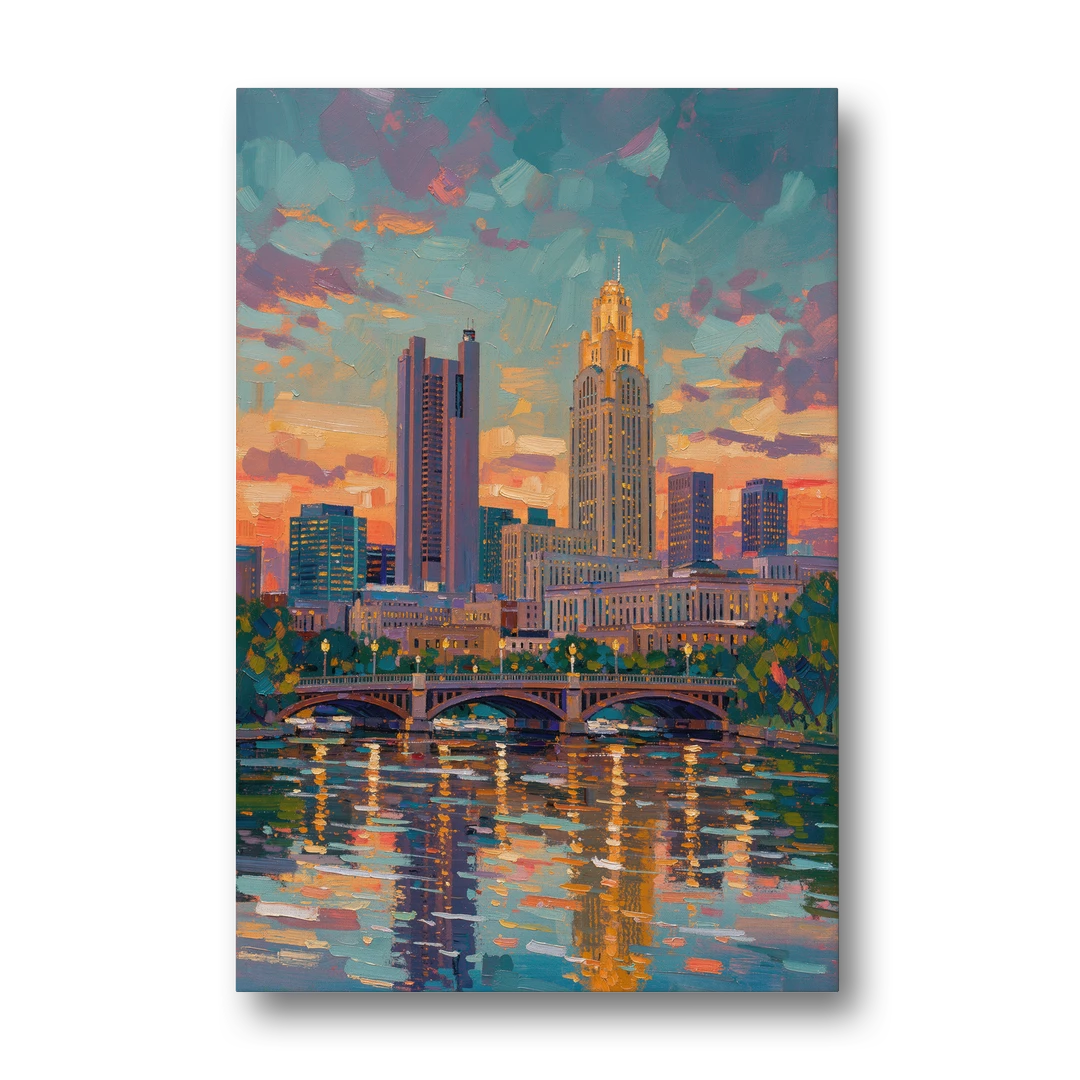 Columbus Cityscape Reflection - Canvas Wall Art - Front