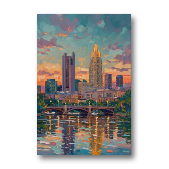 Columbus Cityscape Reflection - Canvas Wall Art - Front