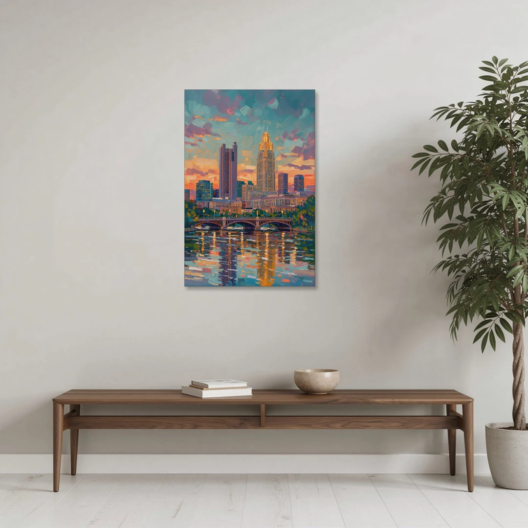 Columbus Cityscape Reflection - Canvas Wall Art - Coffee Table - 24x36