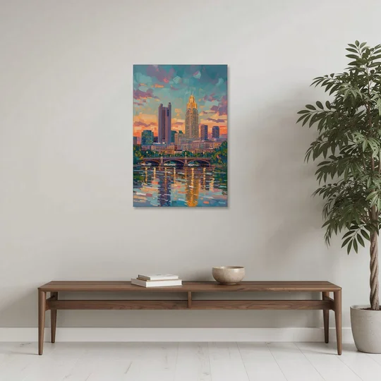 Columbus Cityscape Reflection - Canvas Wall Art - Coffee Table - 24x36