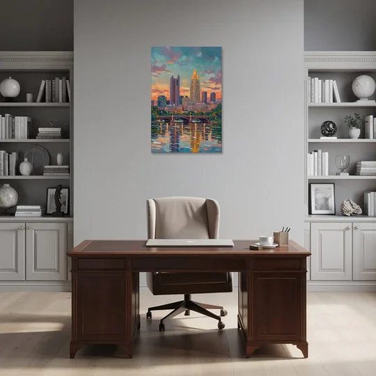 Columbus Cityscape Reflection - Canvas Wall Art - Office - 24x36
