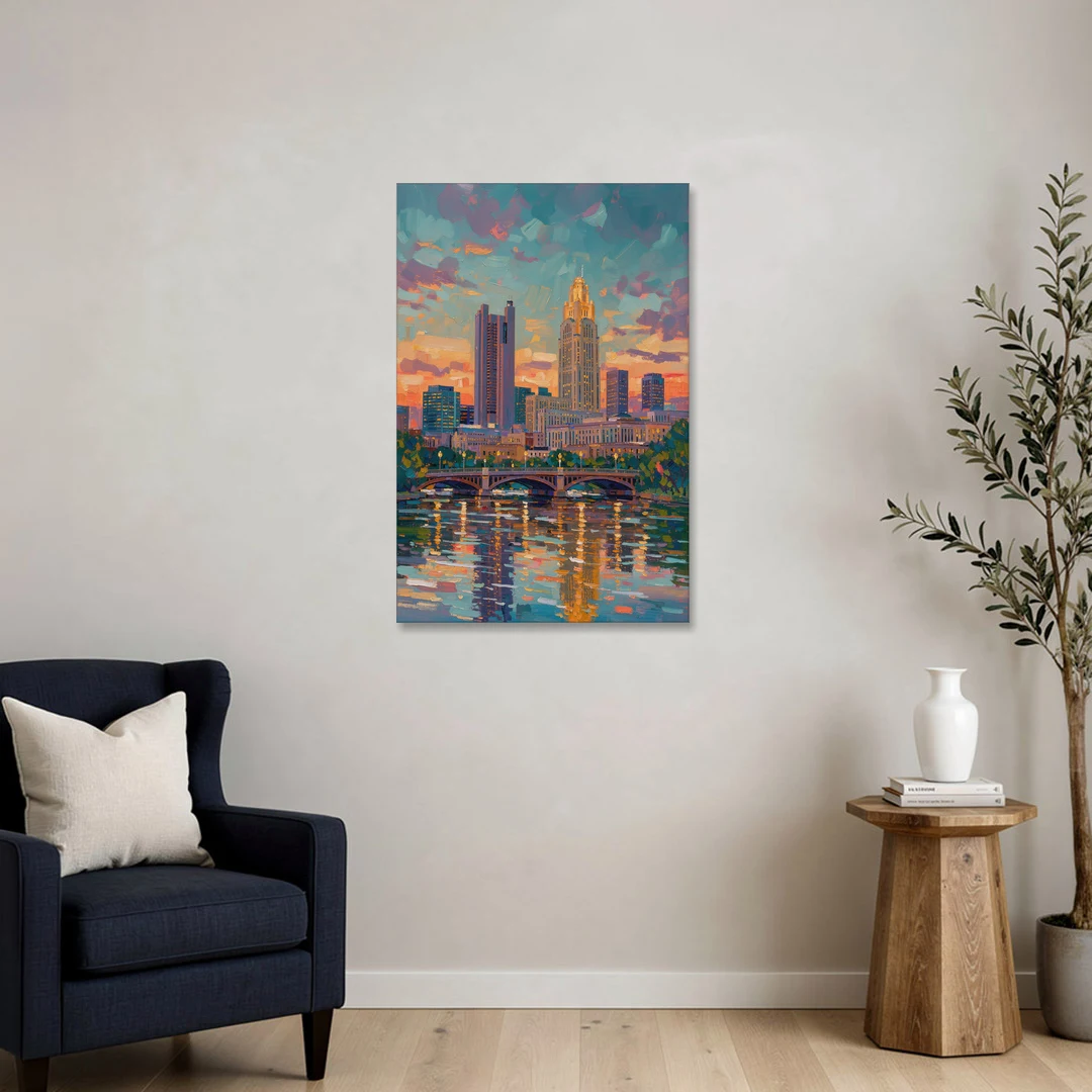 Columbus Cityscape Reflection - Canvas Wall Art - Sofa - 24x36