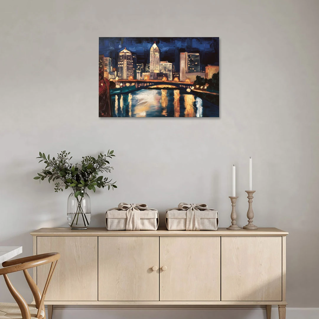 Columbus Nighttime Skyline - Canvas Wall Art - Coffee Table - 36x24