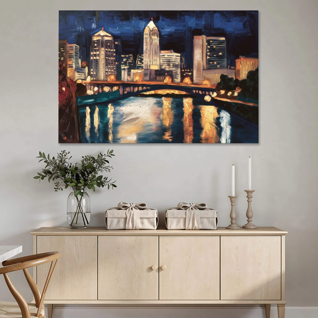 Columbus Nighttime Skyline - Canvas Wall Art - Coffee Table - 60x40