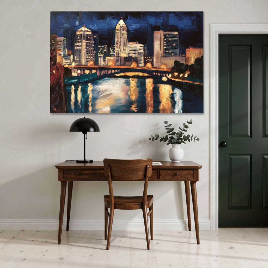Columbus Nighttime Skyline - Canvas Wall Art - Office - 60x40