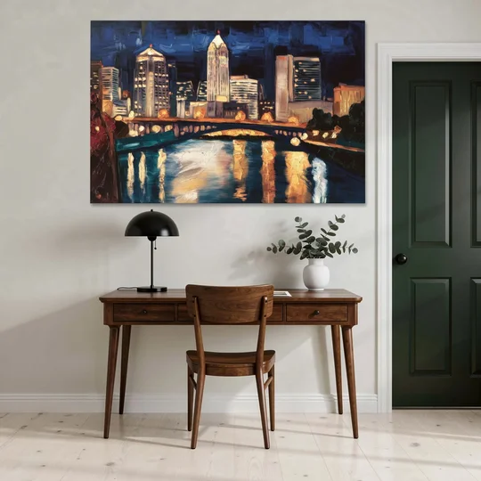 Columbus Nighttime Skyline - Canvas Wall Art - Office - 60x40