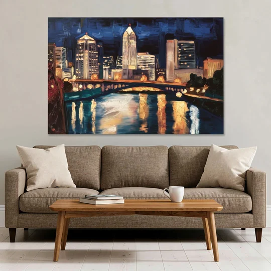 Columbus Nighttime Skyline - Canvas Wall Art - Sofa - 60x40