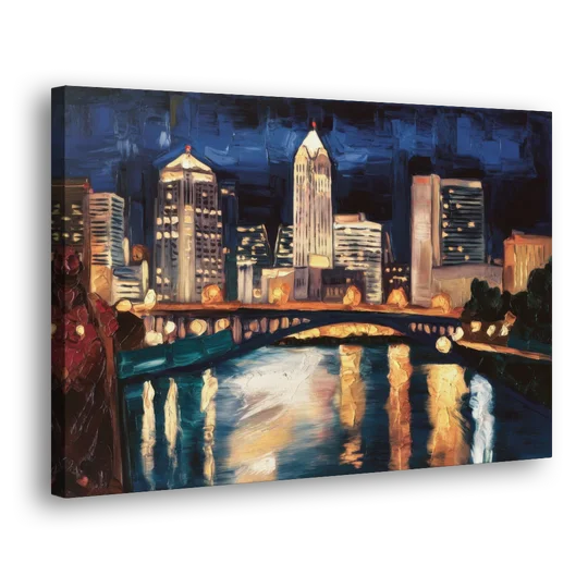 Columbus Nighttime Skyline - Canvas Wall Art - Side