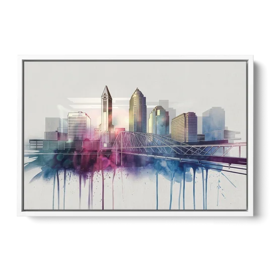 Columbus Ohio Skyline - White Framed Canvas Wall Art - Front