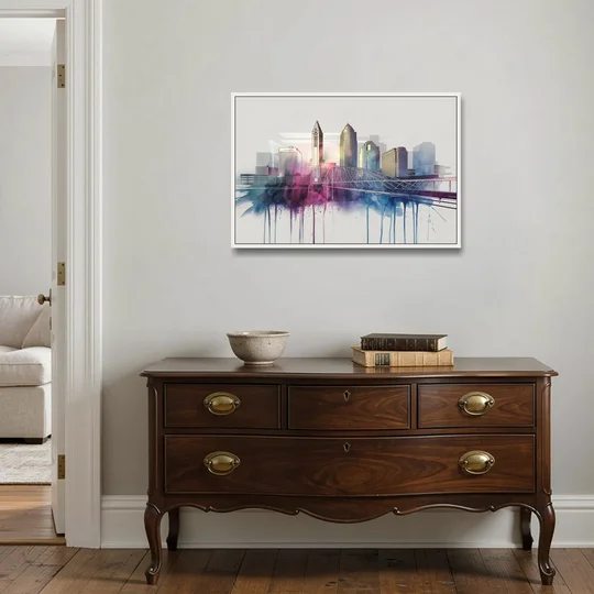 Columbus Ohio Skyline - White Framed Canvas Wall Art - Coffee Table - 36x24