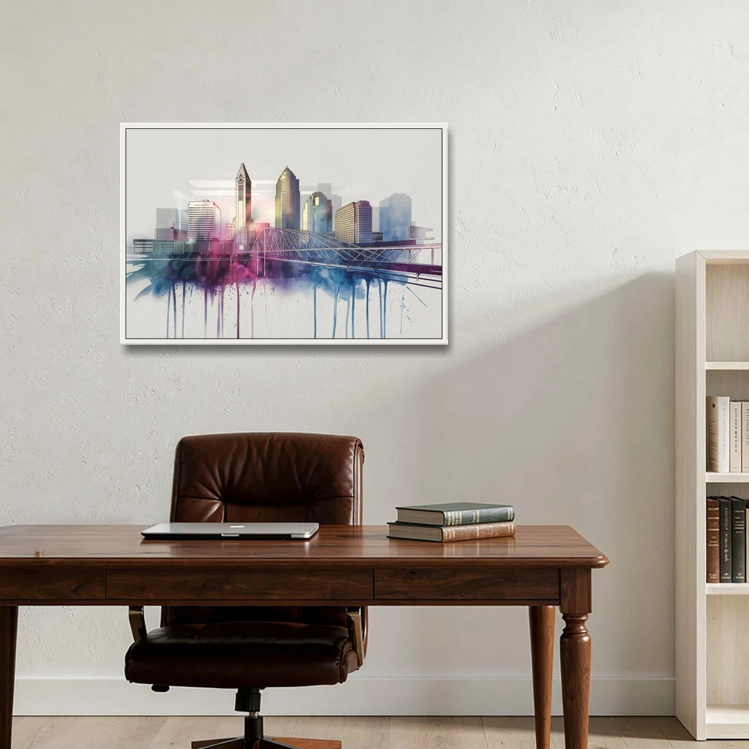 Columbus Ohio Skyline - White Framed Canvas Wall Art - Office - 36x24
