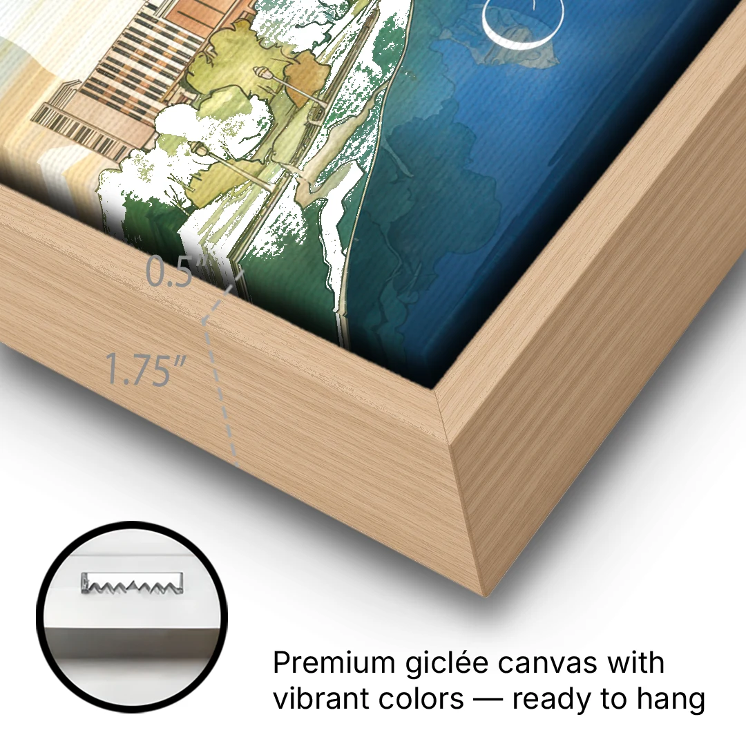 Columbus Urban Charm - Oak Framed Canvas Wall Art - Gallery Wrap Corner