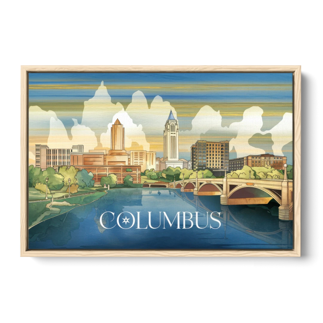 Columbus Urban Charm - Oak Framed Canvas Wall Art - Front