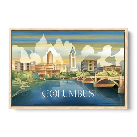 Columbus Urban Charm - Oak Framed Canvas Wall Art - Front