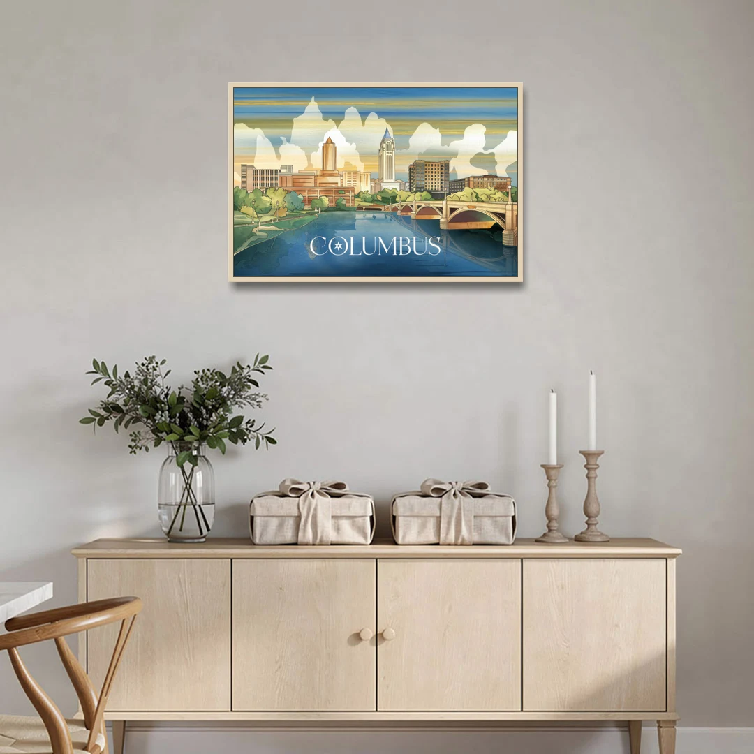 Columbus Urban Charm - Oak Framed Canvas Wall Art - Coffee Table - 36x24