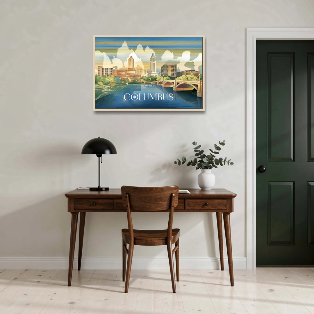 Columbus Urban Charm - Oak Framed Canvas Wall Art - Office - 36x24