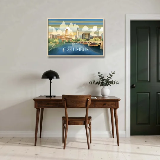 Columbus Urban Charm - Oak Framed Canvas Wall Art - Office - 36x24