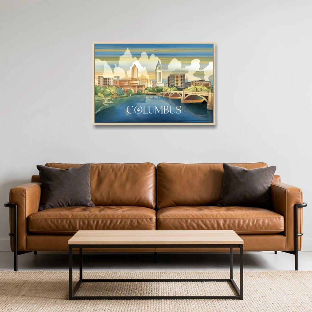 Columbus Urban Charm - Oak Framed Canvas Wall Art - Sofa - 36x24