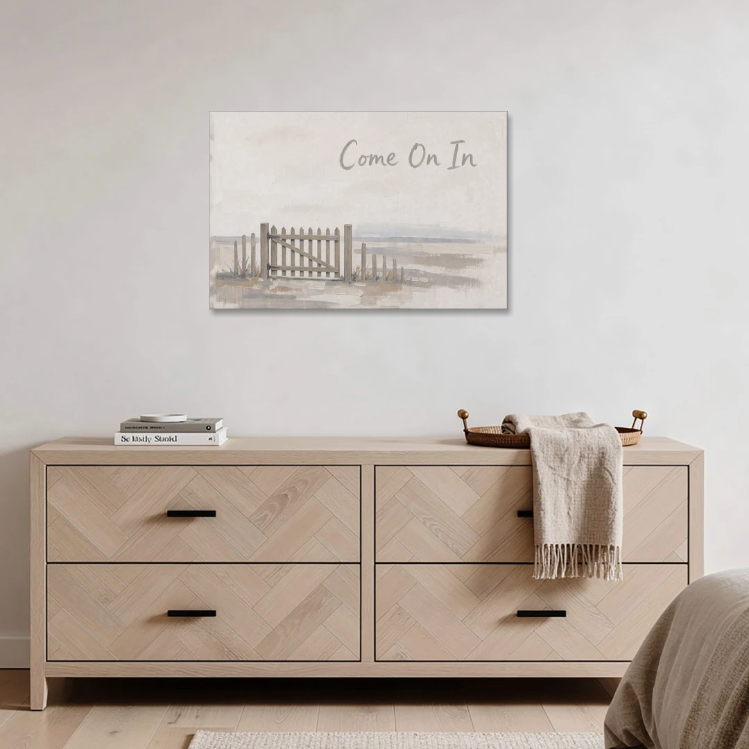 Come On In Garden Gate on a Cream Field - Canvas Wall Art - Coffee Table - 36x24