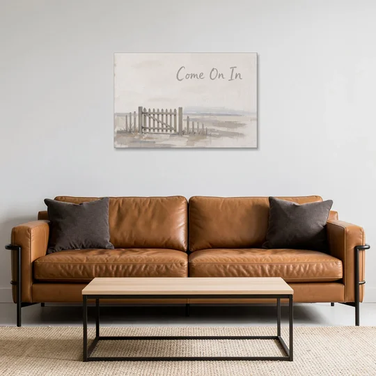 Come On In Garden Gate on a Cream Field - Canvas Wall Art - Sofa - 36x24