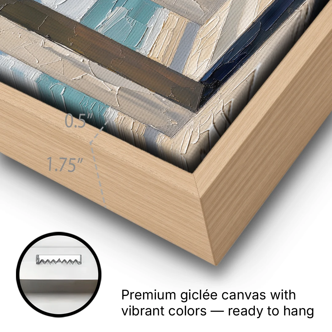 Conference Room Wall Art of a Seaside Colonnade - Oak Framed Canvas Wall Art - Gallery Wrap Corner