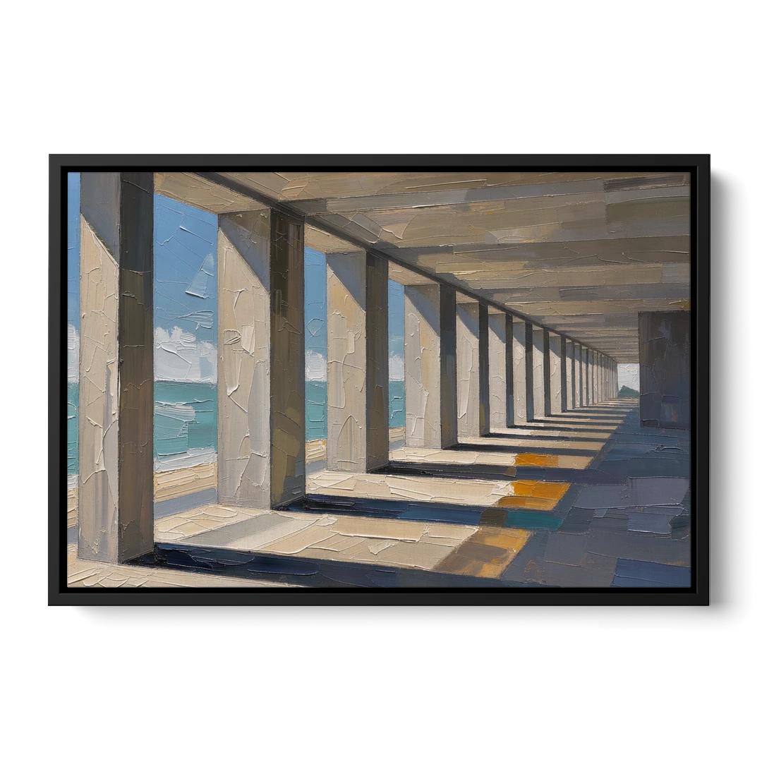 Conference Room Wall Art of a Seaside Colonnade - Black Framed Canvas Wall Art - Front