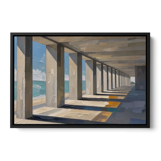 Conference Room Wall Art of a Seaside Colonnade - Black Framed Canvas Wall Art - Front